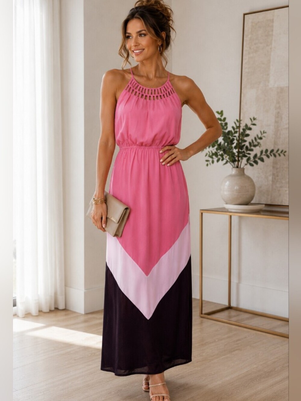 Y2K Candie's Sleeveless Colorblock Boho Retro Maxi Dress
